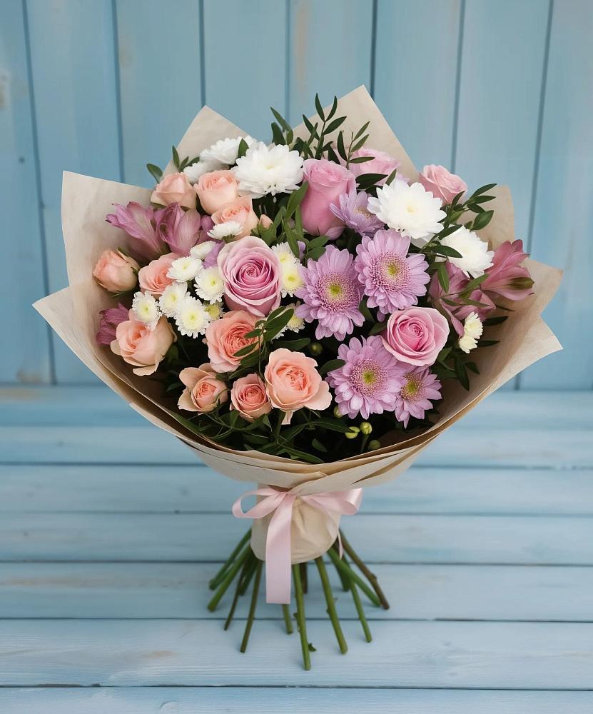 Букет цветов из: Хризантемы, Розы и Альстромерии в Ковернино