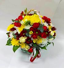 Цветочная композиция из Хризантемы и Розы в корзине в Ковернино