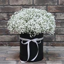 Цветочная композиция из Гипсофила в шляпной коробке в Ковернино